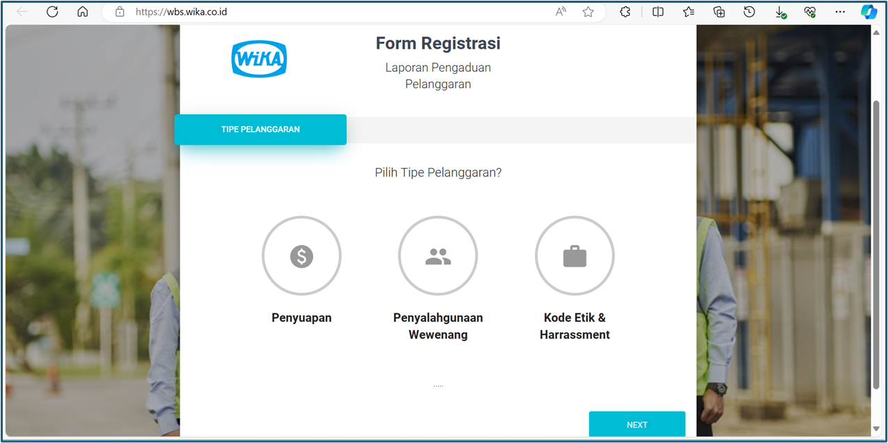 Form Registrasi Laporan Pengaduan Pelanggaran